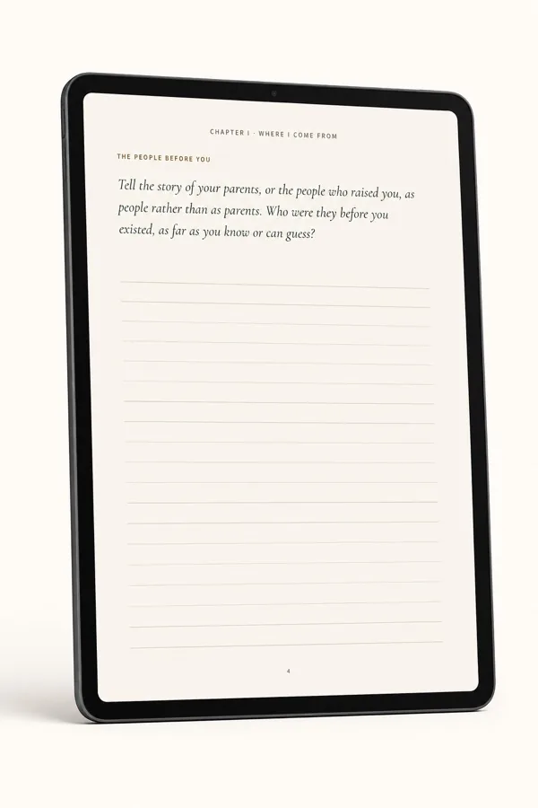 The digital journal on a tablet, open to The People Before You.